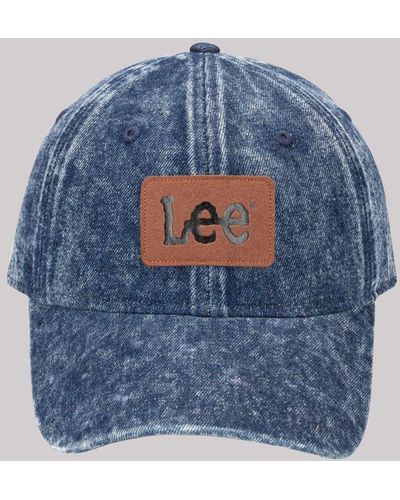 Lee Jeans Faux Leather Patch Washed Denim Logo Hat - Blue