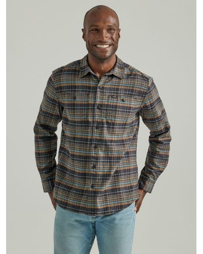 Lee Jeans Extreme Motion Working West Plaid Flannel Shirt - Gray