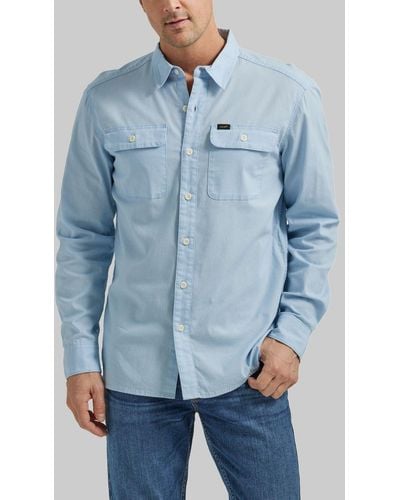 Lee Jeans Extreme Motion All Purpose Classic Fit Long Sve Button Down Worker Shirt - Blue
