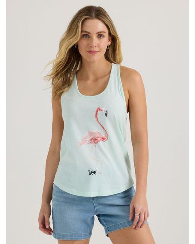 Lee Jeans Womens Flamingo Graphic Tank - Blue