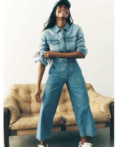 Lee Jeans Womens Ultra Lux Comfort Wide Leg Utility Crop Pants Luck - Blue