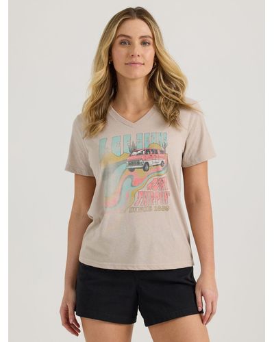 Lee Jeans Womens Road Trippin' V-neck Graphic T-shirt - Natural