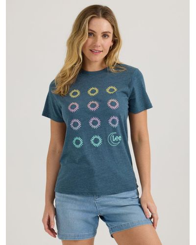 Lee Jeans Womens Colorful Flowers Graphic T-shirt - Blue