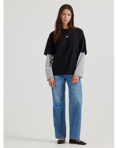 Lee Jeans Womens X Basquiat Long Sve Graphic T-shirt - Blue