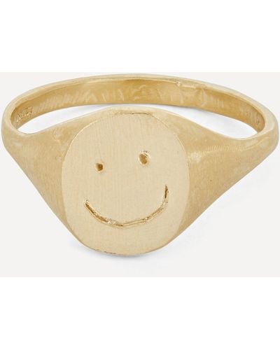 Seb Brown 9ct Gold Happy Face Signet Ring 4 - White