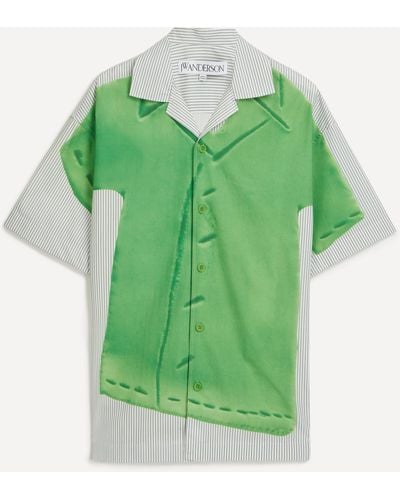 JW Anderson Mens White And Green Striped Trompe L'oeil Shirt 38/48