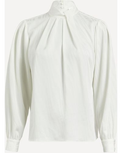 FRAME Women's Knotted Mock Neck Silk Blouse Xl - White