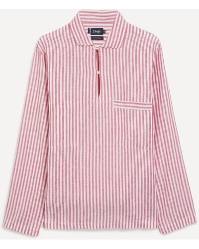 Drake's Mens Striped Long Sleeved Smock Shirt - Pink