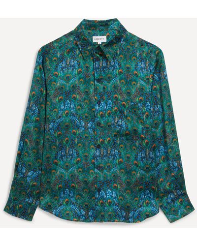 Liberty Women's Peacock Manor Relaxed Silk Shirt Xl - Green