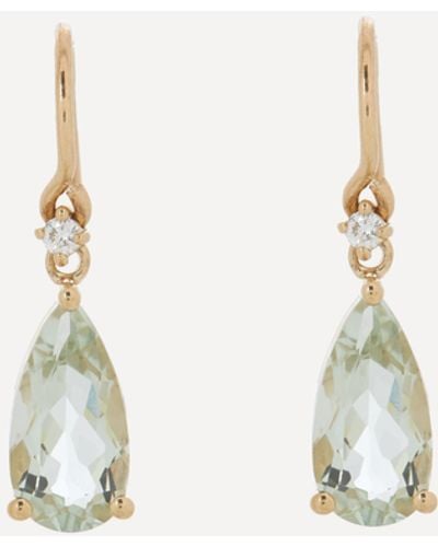 Suzanne Kalan 14ct Gold Diamond And Green Amethyst Pear Drop Earrings - White
