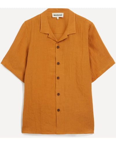 Marané Mens Orange Camp Collar Linen Shirt