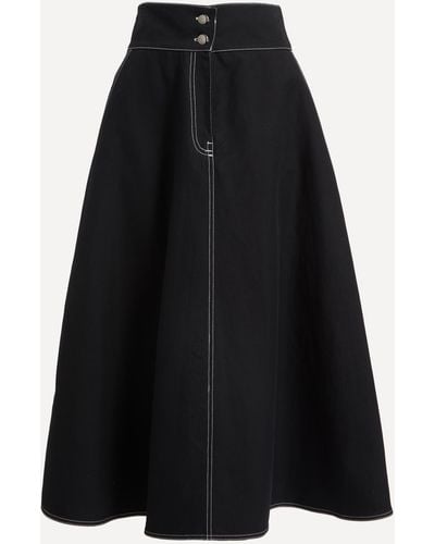 Max Mara Yamato Flared Cotton And Linen Midi Skirt - Black