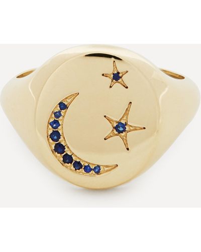 Liberty 9ct Gold Ianthe Star And Moon Blue Sapphire Signet Ring - Natural