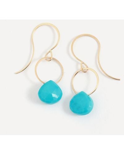Melissa Joy Manning 14ct Gold Turquoise Single Drop Earrings - Blue