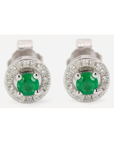 Kojis White Gold Emerald And Diamond Cluster Stud Earrings One Size - Green