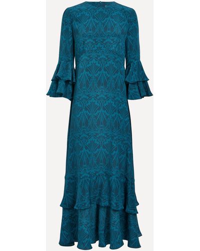 Liberty Women's Nouveau Ianthe Gala Silk Dress Xl - Blue