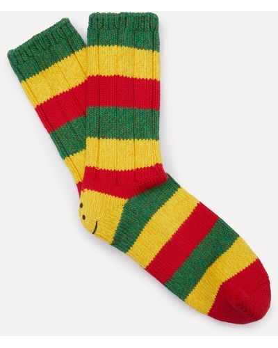 Kapital Mens Rasta Rainbow Happy Heel Socks One Size - Red