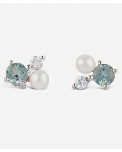 Dinny Hall Silver Gem Drop Trilogy Topaz And Pearl Stud Earrings - Blue