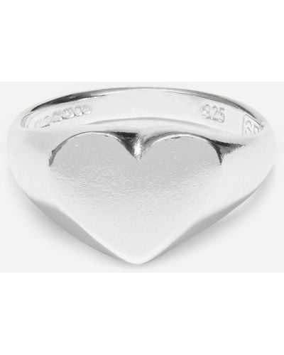 Seb Brown Silver Heart-shaped Signet Ring - White