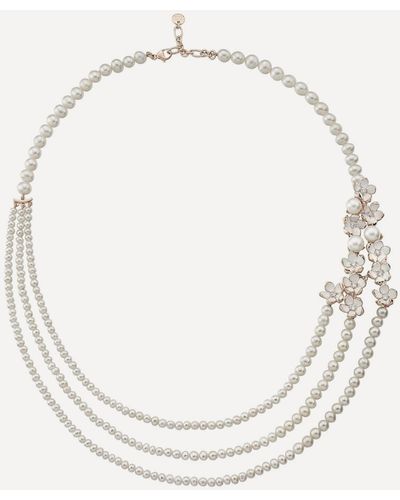 Shaun Leane Cherry Blossom Diamond Flower And Pearl Necklace - White