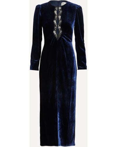 Saloni Women's Jinx C Navy Stars Embroidered Dress 14 - Blue