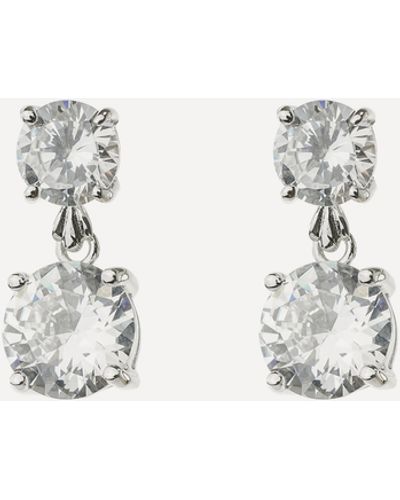 CZ by Kenneth Jay Lane Rhodium-plated Double Cubic Zirconia Drop Earrings - White