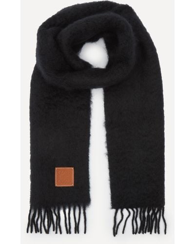 Loewe Anagram Brushed Mohair Wool-blend Knitted Scarf 185cm X 23cm - Black