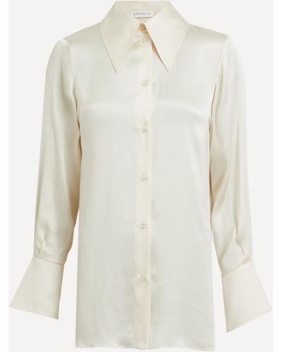 Nina Ricci Women's Bell Cuff Satin Shirt 14 - White