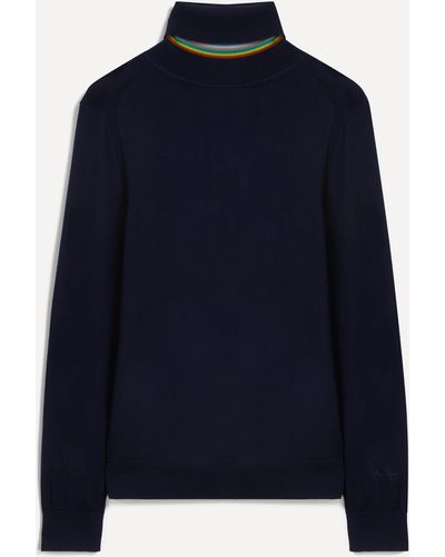 Paul Smith Mens Merino Wool Roll-neck Sweater - Blue