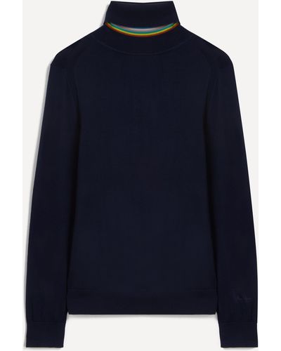 Paul Smith Mens Merino Wool Roll-neck Jumper - Blue