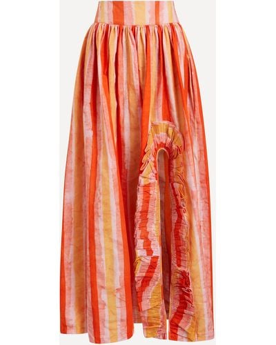 Sika Women's Aneesa Red Striped Skirt 12 - Orange