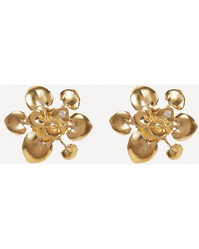 Alex Monroe Gold-plated Heart-shaped Leaf Rosette Diamond Stud Earrings One - Metallic