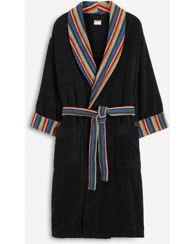 Paul Smith Mens Artist Stripe Trim Cotton-terry Bathrobe Xl - Black