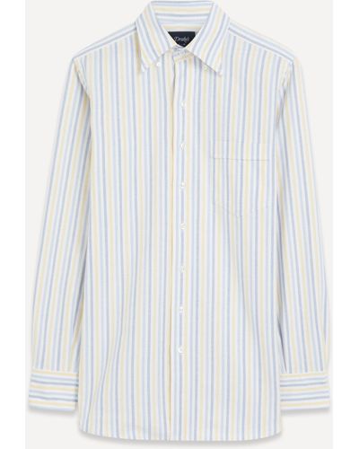 Drake's Mens Dual Stripe Cotton Oxford Cloth Button-down Shirt 15.5 - White