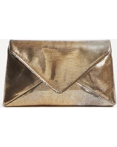 Dries Van Noten Women's Metallic Leather Envelope Clutch Bag One Size - Natural