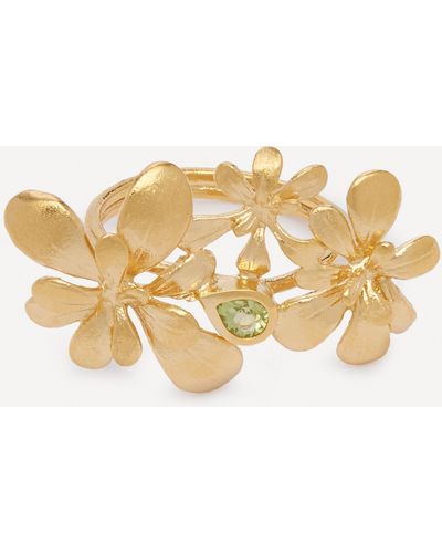 Alex Monroe Gold-plated Clustered Rosette Prosper Ring With Teardrop Peridot - White