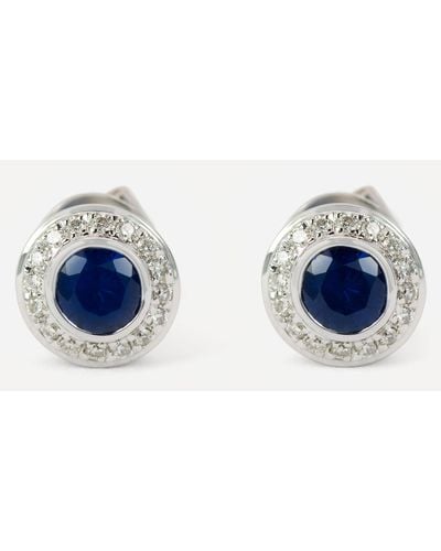Kojis White Gold Sapphire And Diamond Cluster Stud Earrings - Blue