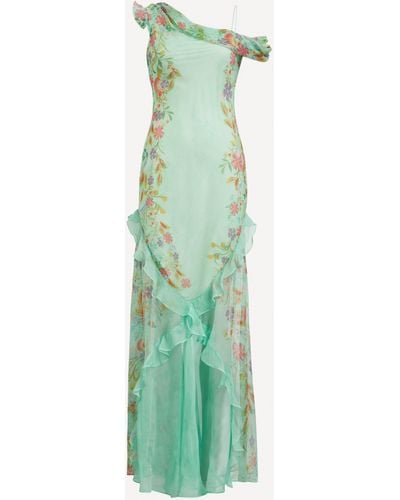 Saloni Women's Seema Silk Maxi Dress In Zinnia Garden 6 - Green