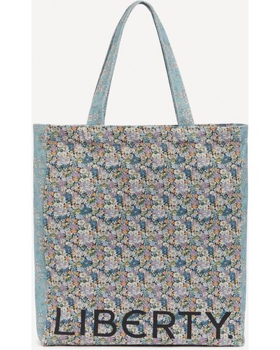 Liberty Libby Cotton Canvas Tote Bag Green Floral Print Tote Bag Tote With Gusset And Side Panels One Size - Grey
