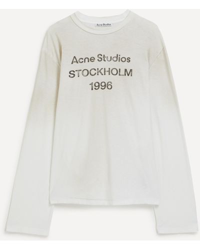 Acne Studios Mens Distressed Long-sleeve Logo T-shirt - Grey