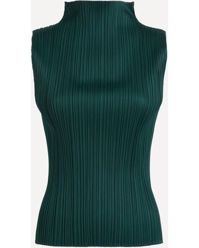 Pleats Please Issey Miyake Women's Monthly Colours October Pleated High-neck Top 4 - Green