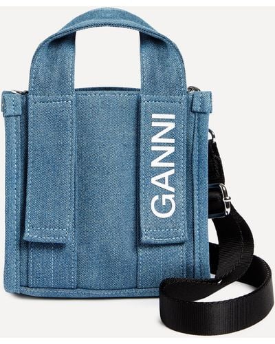 Ganni Women's Mini Tech Denim Tote Bag One Size - Blue