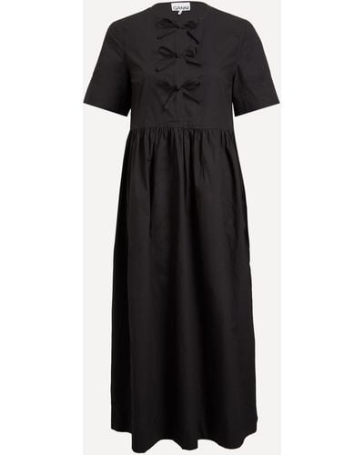 Ganni Women's Cotton Poplin Tie String Dress 12 - Black