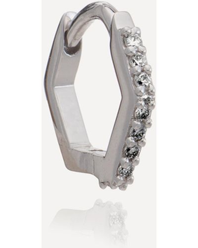 Rachel Jackson 9ct White Gold Single Hexagon Diamond Huggie Hoop Earring - Natural