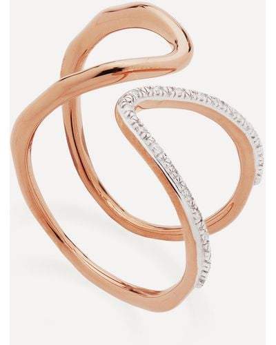 Monica Vinader 18ct Rose Gold Plated Vermeil Silver Riva Open Wrap Ring - White