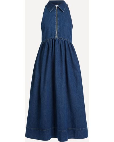 ALIGNE Women's Gabi Sleeveless Denim Halter Midi-dress 8 - Blue