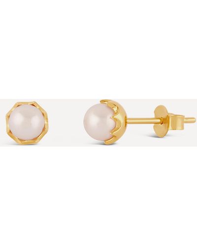 Dinny Hall 22ct Gold Plated Vermeil Silver Gem Drop Freshwater Pearl Stud Earrings - Natural