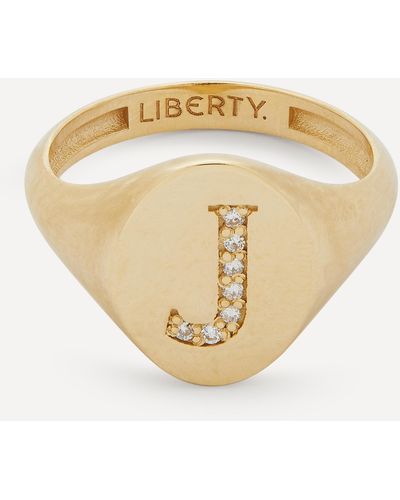 Liberty 9ct Gold And Diamond Initial Signet Ring - J - White