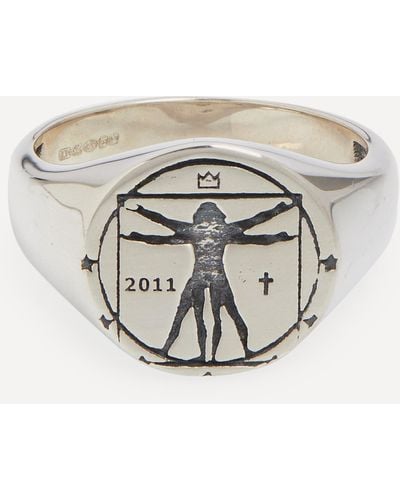 Serge Denimes Mens Sterling Silver Vitruvian Signet Ring - White