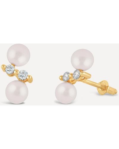 Dinny Hall 14ct Gold Shuga Double Pearl And Diamond Stud Earrings - Natural